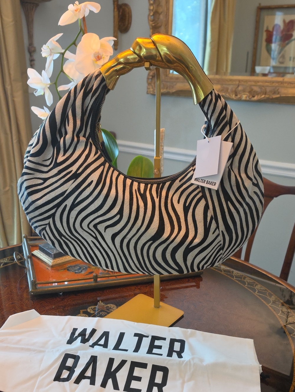Walter Baker Black and Cream Zebra Hobo Shoulder Hobo Bag